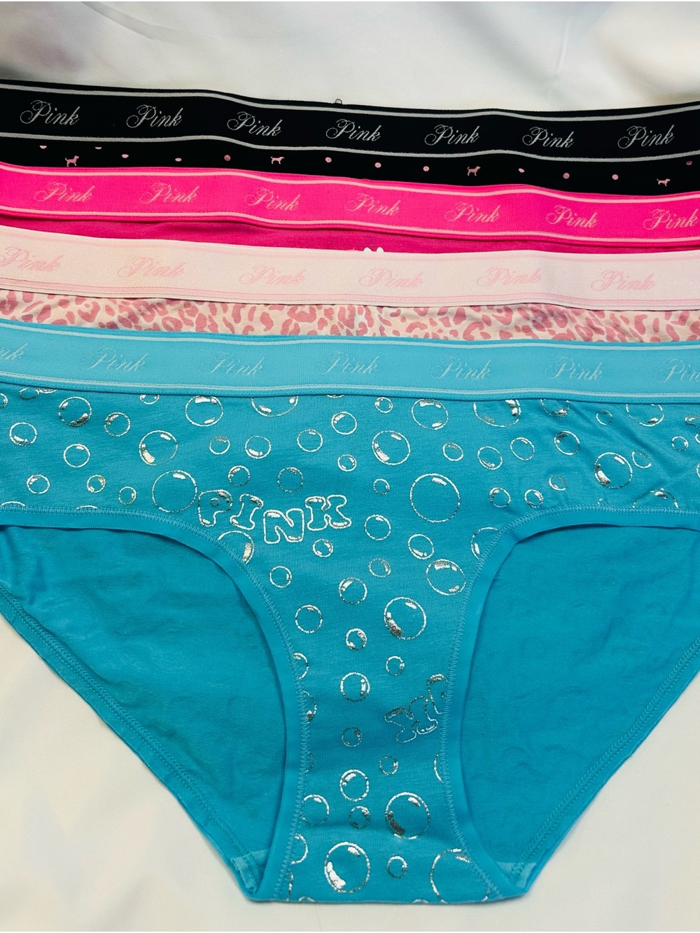 PINK Victoria's Secret Logo Cotton Hiphuggers/hipsters  (4pairs)
New With Tags